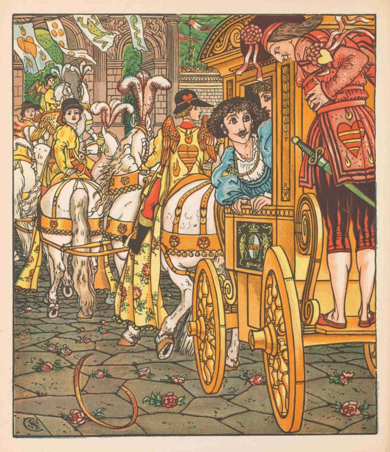 Beauty and the beast Pl. 11,Walter Crane,Illustration,Illustration, multiple girls, flower, riding, horse