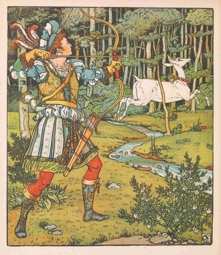 Beauty and the beast Pl. 16,Walter Crane,Illustration,Illustration, bow (weapon), weapon, arrow (projectile)