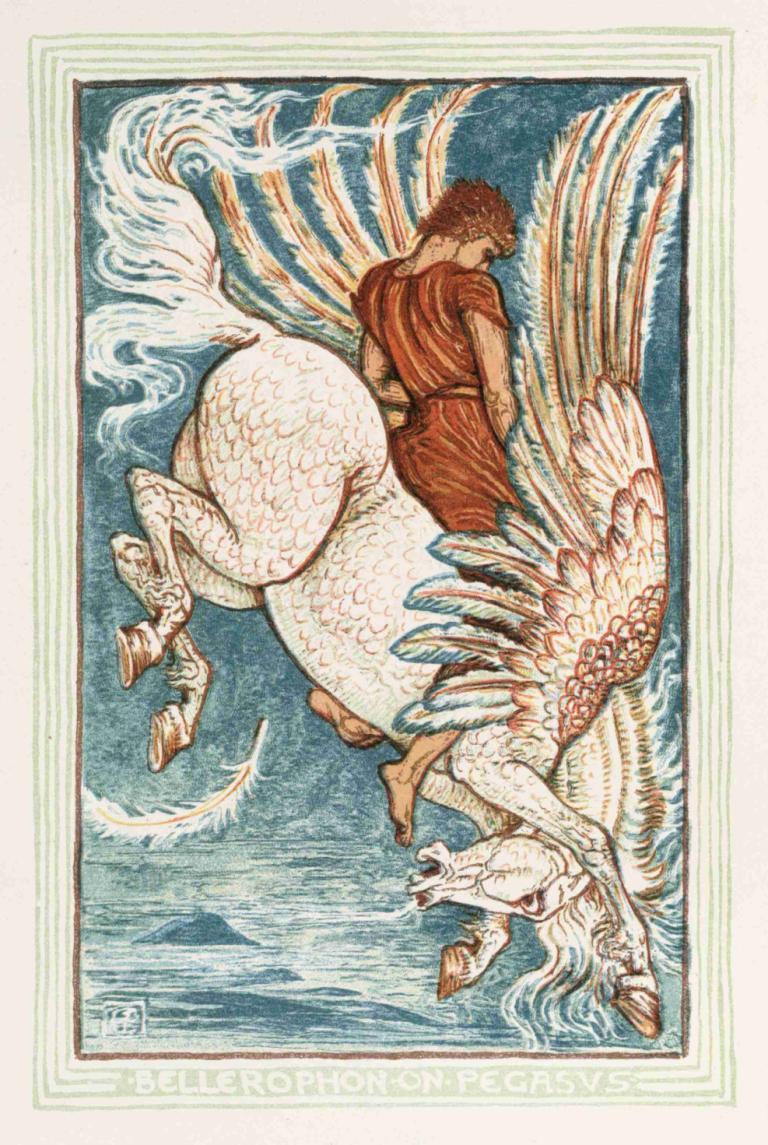 Bellerophon on Pegasus,Pegasus üzerindeki Bellerophon,Walter Crane,İllüstrasyon,İllüstrasyon, 1 oğlan