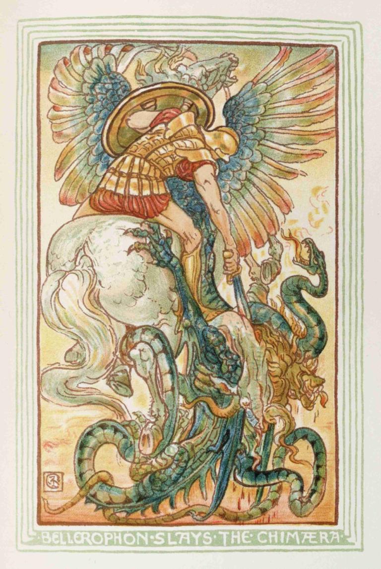 Bellerophon slays the chimera,Bellerophon erschlägt die Chimäre,Walter Crane,Abbildung,Abbildung, Flügel