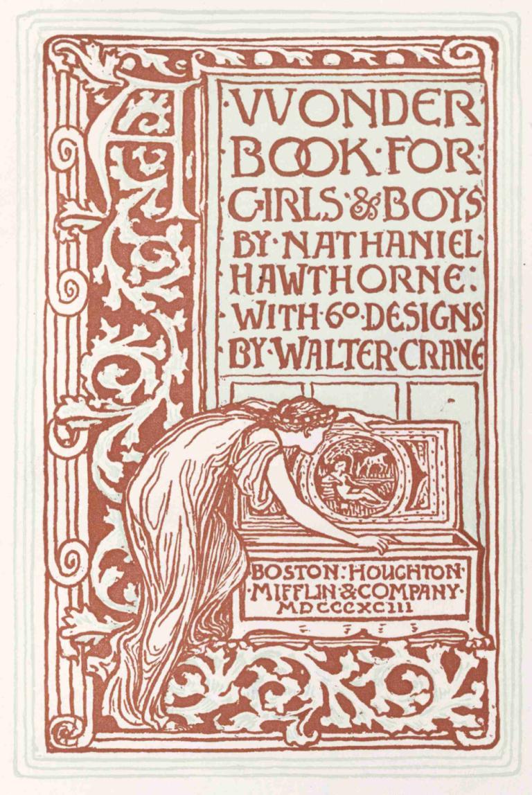 Cover,Skydd,Walter Crane,Illustration,Illustration, 1 tjej, engelsk text, svartvit, solo, långt hår, klänning