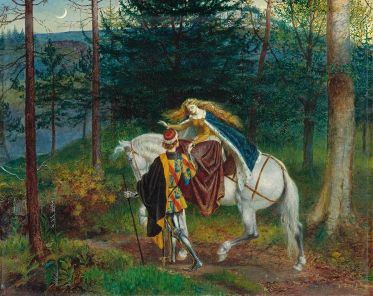 La Belle Dame Sans Merci,Walter Crane,Illustration,Illustration, nature, horse, tree, outdoors, riding