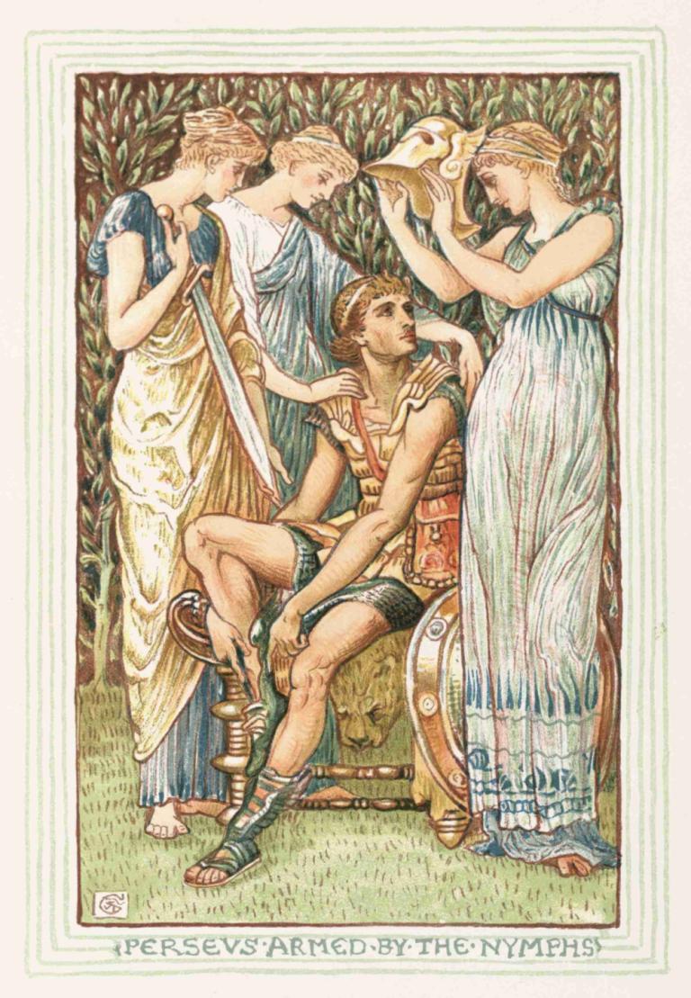 Perseus Armed by the Nymphs,Perseus bewaffnet von den Nymphen,Walter Crane,Abbildung,Abbildung