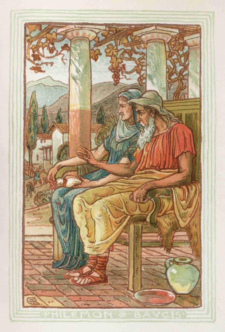 Philemon and Baucis,Philemon und Baucis,Walter Crane,Abbildung,Abbildung, Tasse, Sandalen, Teetasse, alt, Hut