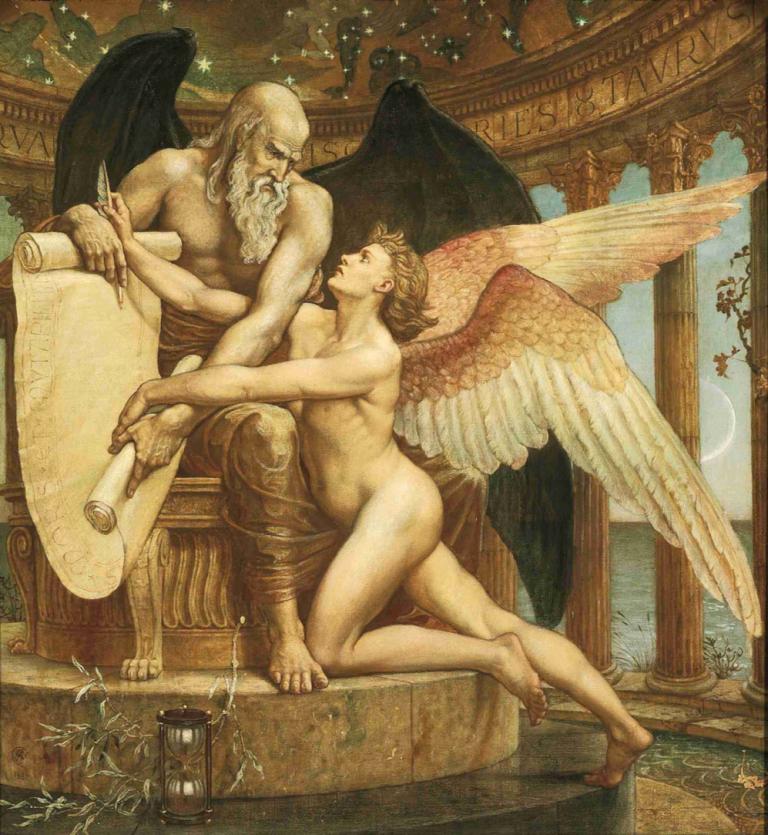 The Roll of Fate,Usodna vloga,Walter Crane,Ilustracija,Ilustracija, likovna parodija, krila, več fantov