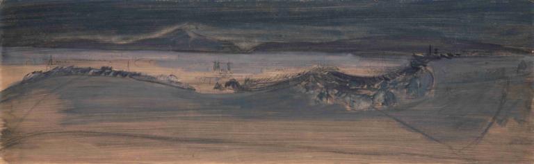 View of the 'Batterie' toward Basel,从 "巴特里 "眺望巴塞尔,Walter Kurt Wiemken,沃尔特-库尔特-维姆肯,油画,油画, 风景, 户外, 沙, 没有人类, 沙漠