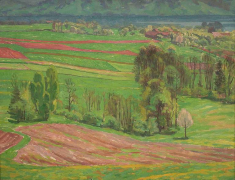 Atterseelandschaft im Frühling,Paesaggio dell'Attersee in primavera,Walther Gamerith,Pittura ad olio