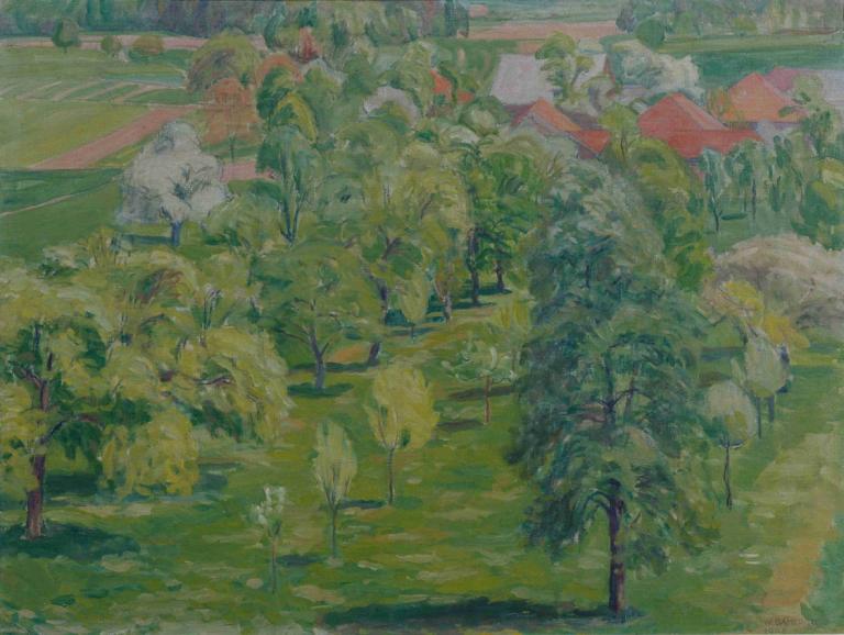 Frühling Am Attersee,Walther Gamerith,Oil Painting,Oil Painting, outdoors, plant, no humans, tree, scenery