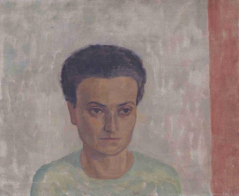 Frau S. Schönberger in grüner Bluse,Walther Gamerith,Oil Painting,Oil Painting, 1boy, solo, male focus, shirt