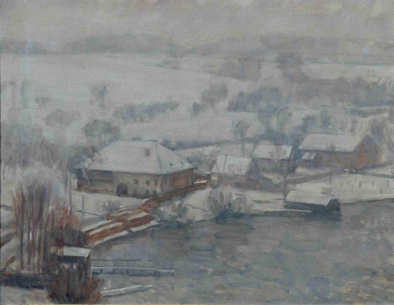 Winterlandschaft Am Attersee,Zimowy krajobraz nad jeziorem Attersee,Walther Gamerith,Obraz olejny