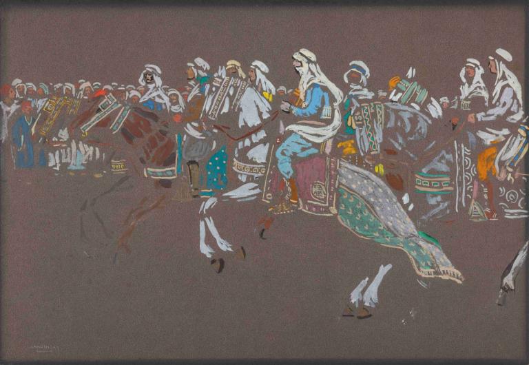 Arab cavalry,Wassily Kandinsky,Illustration,Illustration, fine art parody, blonde hair, multiple boys