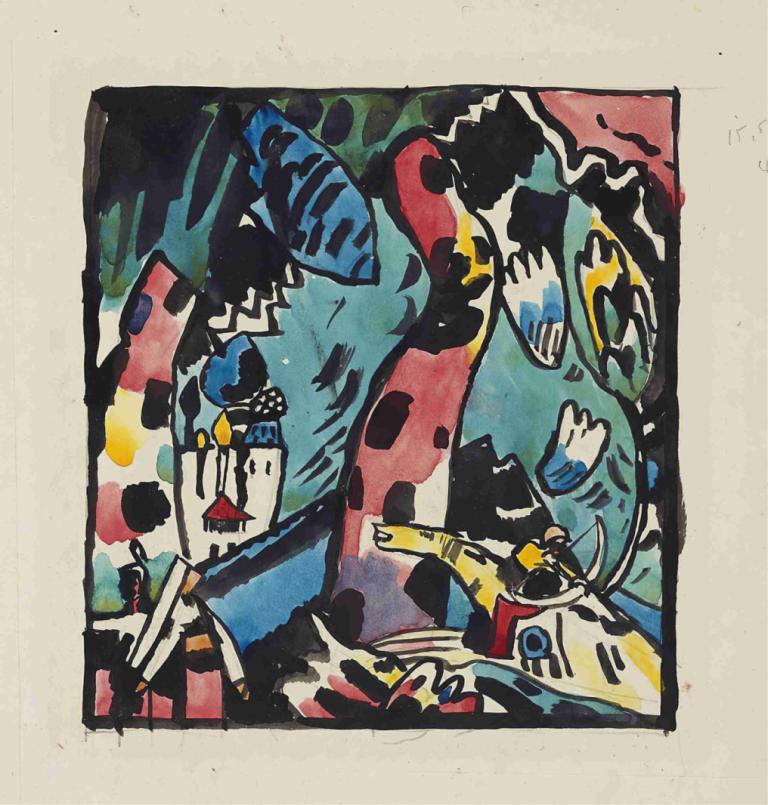 Design for the color woodcut 'Archer',Värillisen puupiirroksen 'Archer' suunnitelma,Wassily Kandinsky,Kuva