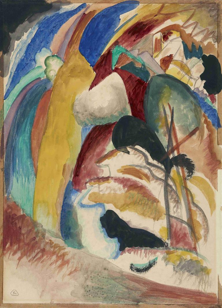 Draft for 'Picture with White Form',Wassily Kandinsky,Watercolor,Watercolor, no humans, pokemon (creature)