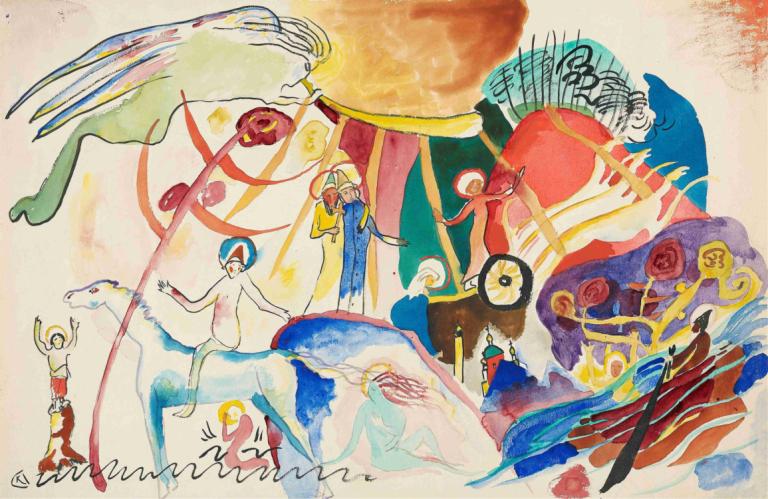 Entwurf zu 'Allerheiligen II (Komposition mit Heiligen)',为 "万圣节 II（与圣徒同乐）"设计,Wassily Kandinsky,瓦西里-康定斯基,水彩画