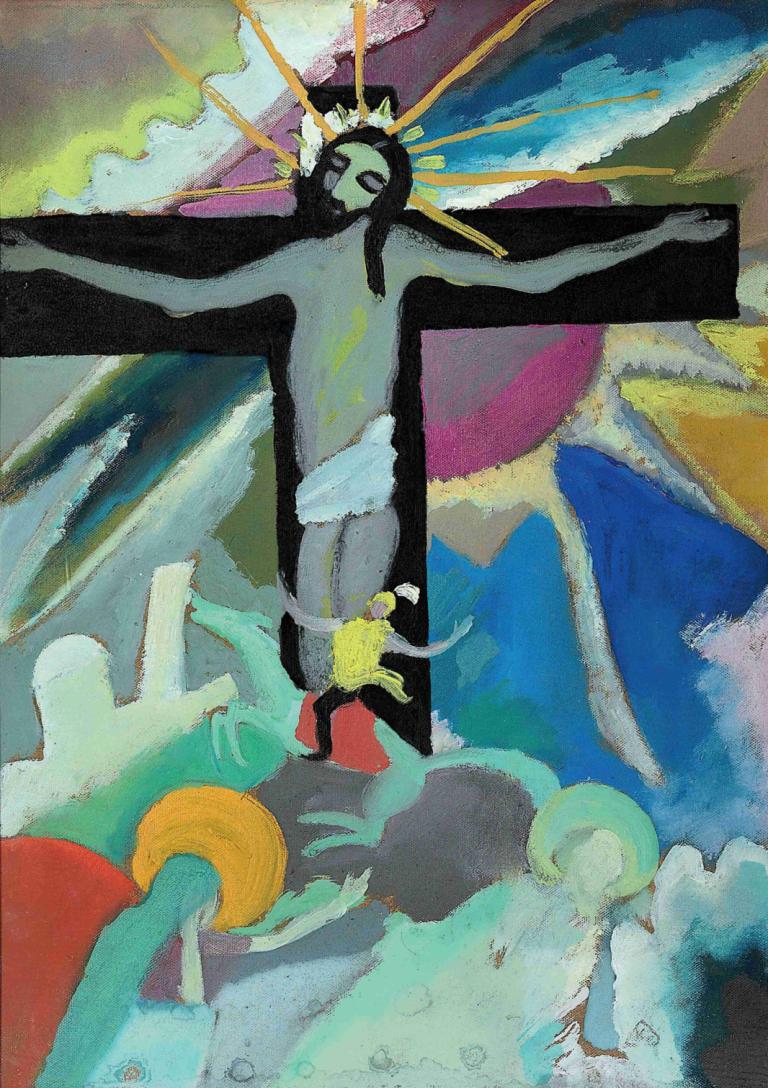 Gekreuzigter Christus,Korsfäst Kristus,Wassily Kandinsky,Illustration,Illustration, moln, manligt fokus