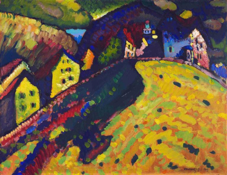 Houses at Murnau,Huizen in Murnau,Wassily Kandinsky,Illustratie,Illustratie, buitenshuis, landschap