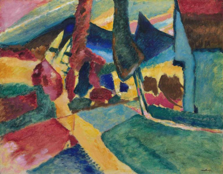 Landscape with Two Poplars,Пейзаж с двумя тополями,Wassily Kandinsky,Василий Кандинский,Иллюстрация