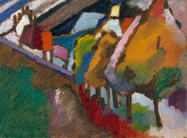 Murnau - Castle and Church,Murnau - Kastil dan Gereja,Wassily Kandinsky,Ilustrasi,Ilustrasi