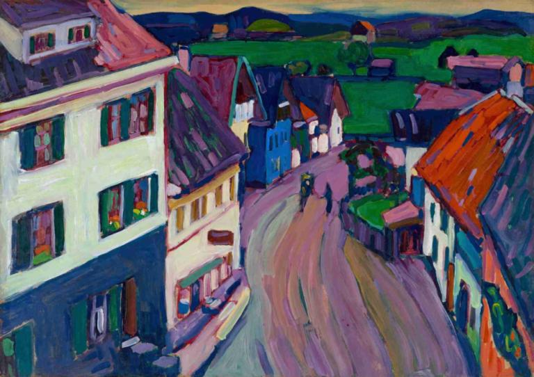 Murnau - View from the window of the Griesbräu,Murnau - Pemandangan dari jendela Griesbräu,Wassily Kandinsky