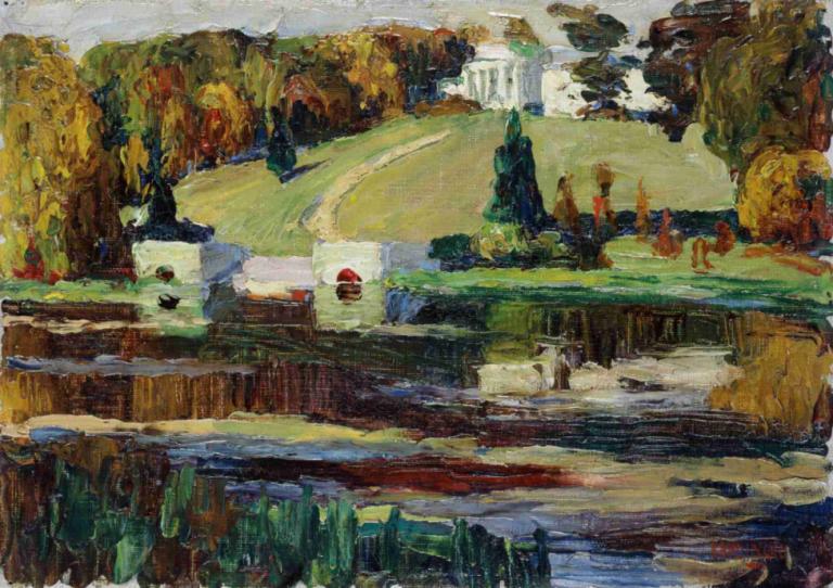 Sketch for Akhtyrka - Fall,Schets voor Akhtyrka - Herfst,Wassily Kandinsky,Olieverf,Olieverf, buitenshuis