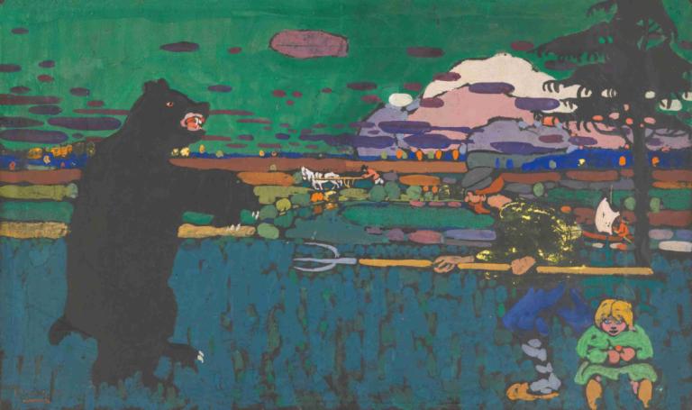 The Bear,Medved,Wassily Kandinsky,Ilustracija,Ilustracija, več fantov, klobuk, blond lasje, drevo, 2 fanta