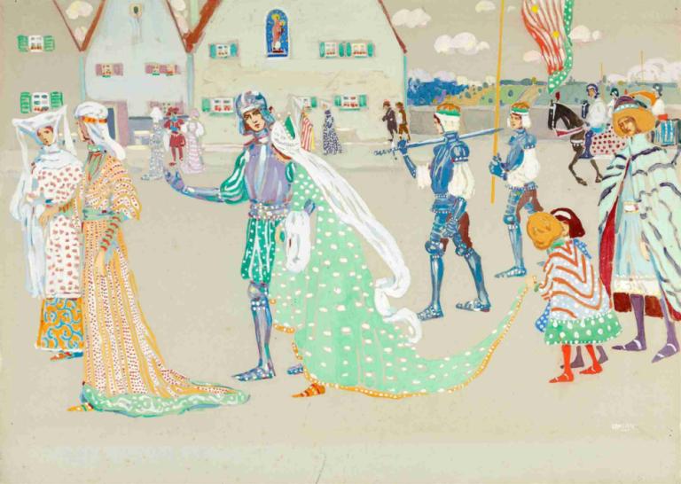 The Young Couple,Pasangan Muda,Wassily Kandinsky,Ilustrasi,Ilustrasi, banyak gadis, baju zirah, senjata