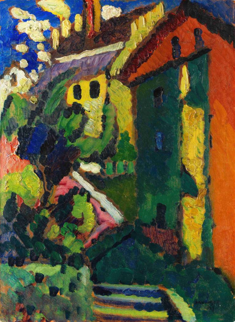 Treppe zum Schloss (Murnau),Лестница в замок (Мурнау),Wassily Kandinsky,Василий Кандинский,Картина Маслом