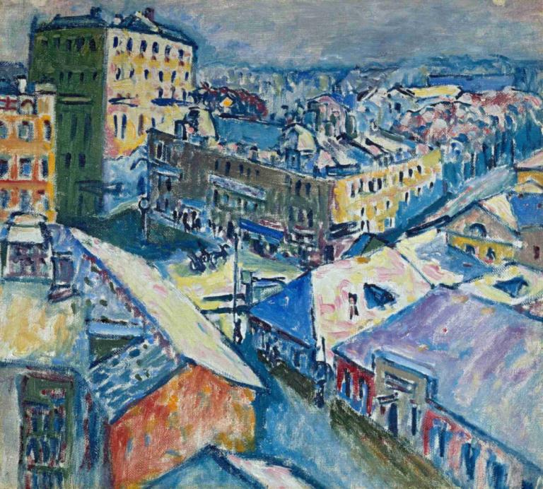 Zubovsky Platz,Wassily Kandinsky,Olieverf,Olieverf, traditionele media, landschap, gebouw