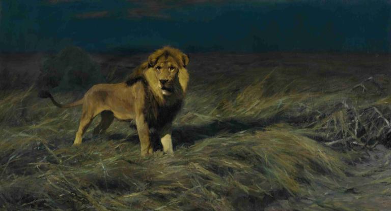 Auf der Suche nach Beute [In Search of Prey],มองหาเหยื่อ,Wilhelm Kuhnert,วิลเลี่ยม คูแนต,จิตรกรรมสีน้ำมัน