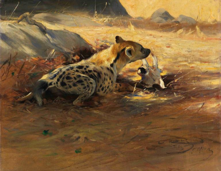 Hyäne,Hyena,Wilhelm Kuhnert,Lukisan cat minyak,Lukisan cat minyak, di luar rumah, satwa, media tradisional