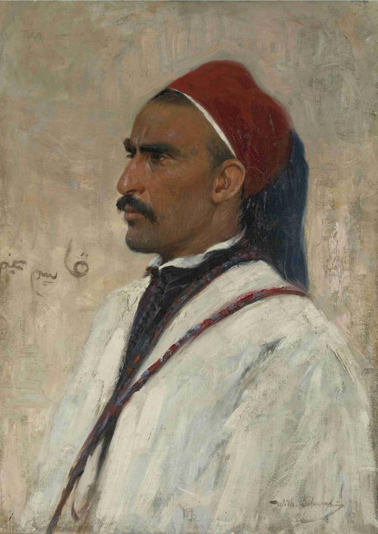 Portrait of an arab,Potret orang Arab,Wilhelm Kuhnert,Lukisan cat minyak,Lukisan cat minyak, 1 anak laki-laki