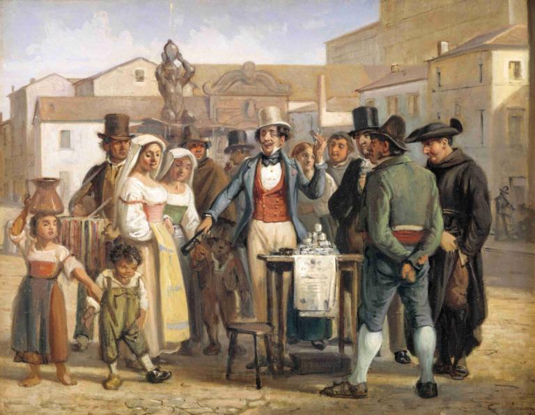 A Charlatan Selling Blacking in the Piazza Barberini in Rome,Wilhelm Marstrand,Oil Painting,Oil Painting