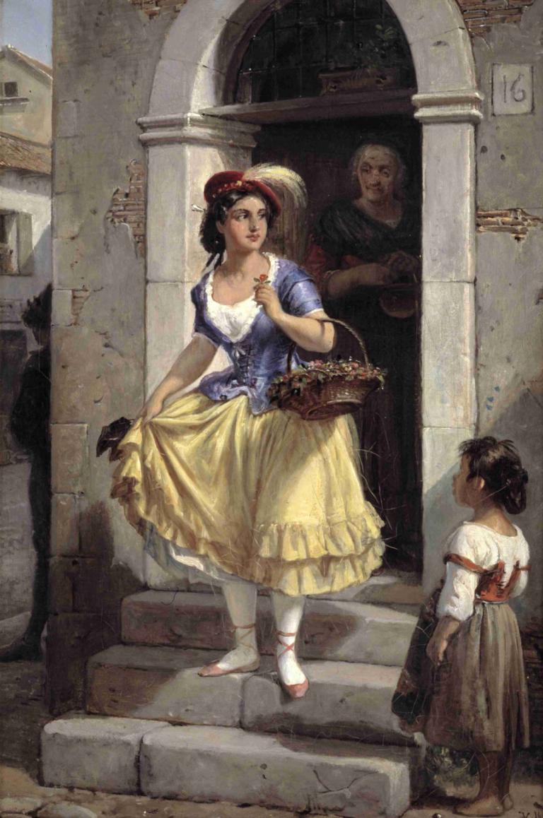 An Italian Woman in the Way to the Carnival,Wilhelm Marstrand,Oil Painting,Oil Painting, multiple girls