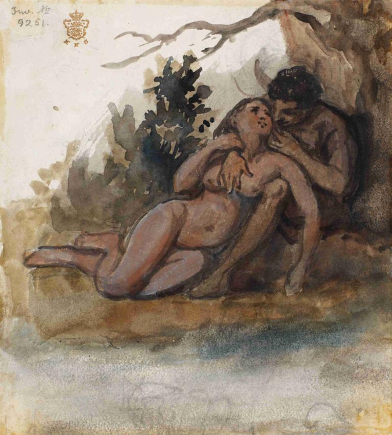 Et nøgent par ved et træ,Un couple nu près d'un arbre,Wilhelm Marstrand,William Marstrand,Peinture à l'huile