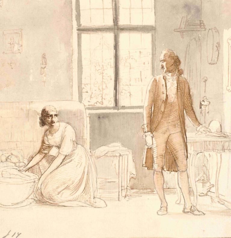 Goethe hos enken i Rom,Goethe di rumah seorang janda di Roma,Wilhelm Marstrand,William Marstrand,Sketsa