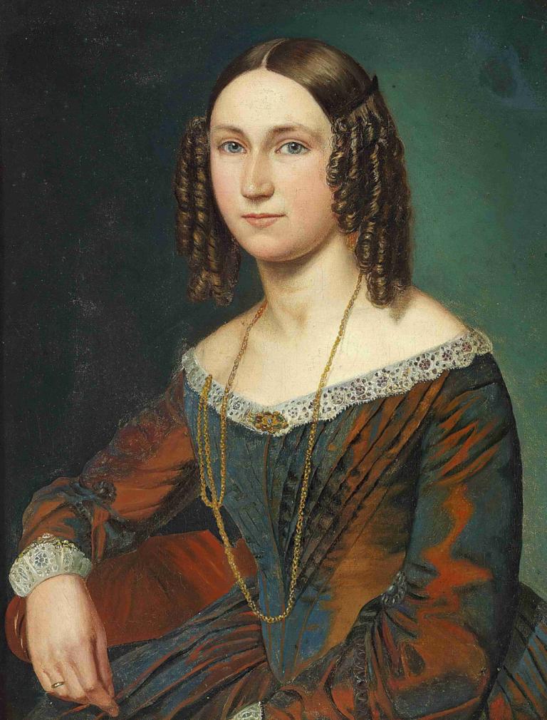 Portræt af ung kvinde med slangekrøller,Portrait d'une jeune femme aux boucles de serpent,Wilhelm Marstrand