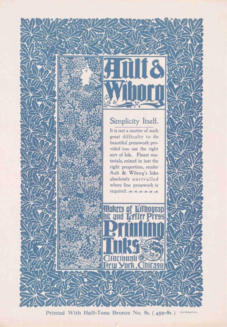 Ault and Wiborg, Ad. 125,Ault a Wiborg, Ad. 125,Will Bradley,Ilustrace,Ilustrace, anglický text, černobílý