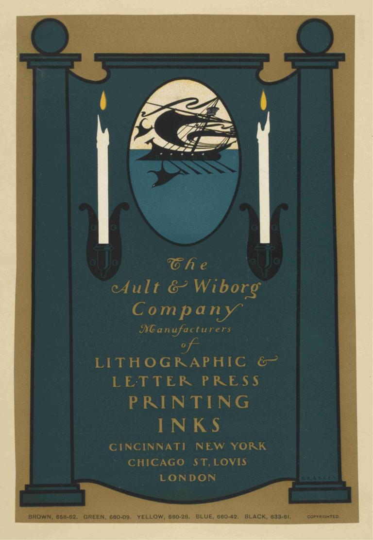 Ault and Wiborg, Ad. 133,Ault y Wiborg, Ad. 133,Will Bradley,Ilustración,Ilustración, vela, texto en inglés