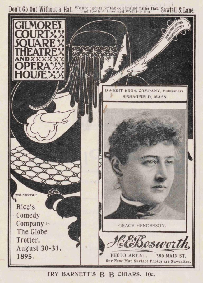 Gilmore's court square theatre & opera house,Will Bradley,Illustration,Illustration, english text, monochrome