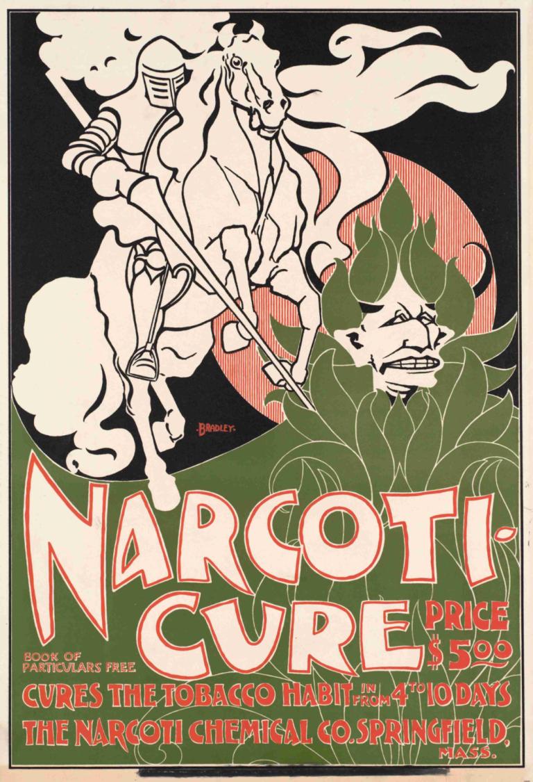 Narcoti-cure,Narcoti-cura,Will Bradley,Ilustración,Ilustración, caballo, arma, texto en inglés, varios chicos