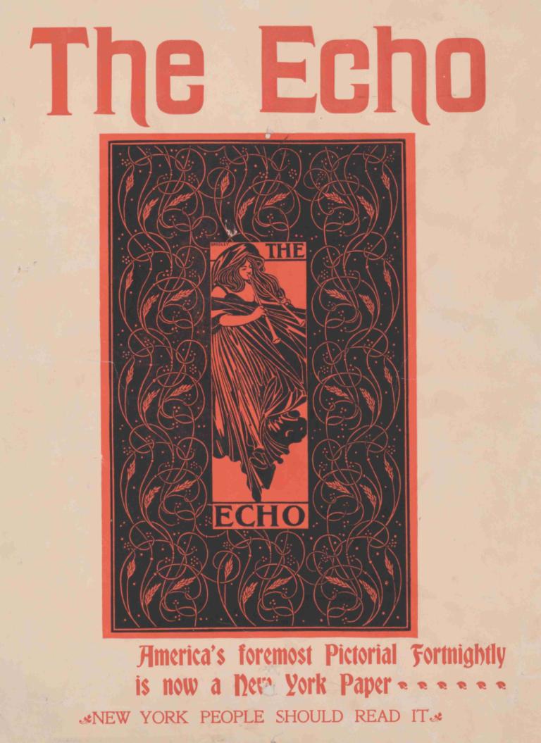 The Echo,De Echo,Will Bradley,Illustratie,Illustratie, 1meisje, Engelse tekst, solo, jurk, rood thema