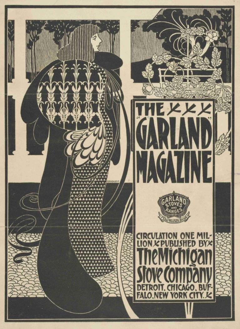 The Garland Magazine,Het tijdschrift Garland,Will Bradley,Illustratie,Illustratie, 1meisje, solo, monochroom