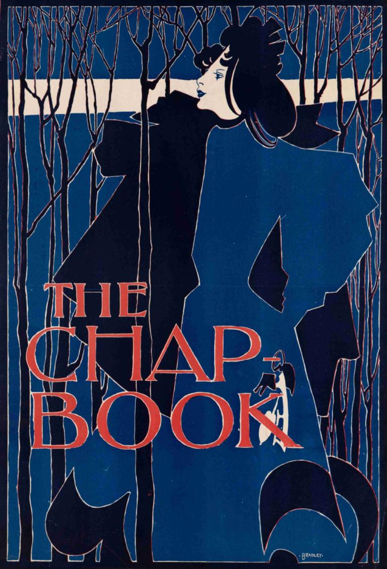 The chap book,Het chap boek,Will Bradley,Illustratie,Illustratie, 1meisje, solo, zwart haar, jurk, boom