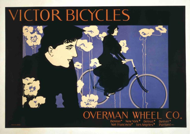 Victor Bicycles Overman Wheel Co,빅터 자전거 오버맨 휠 공동,Will Bradley,윌 브래들리,일러스트레이션,일러스트레이션, 자전거, 승마, 1남, 지상 차량