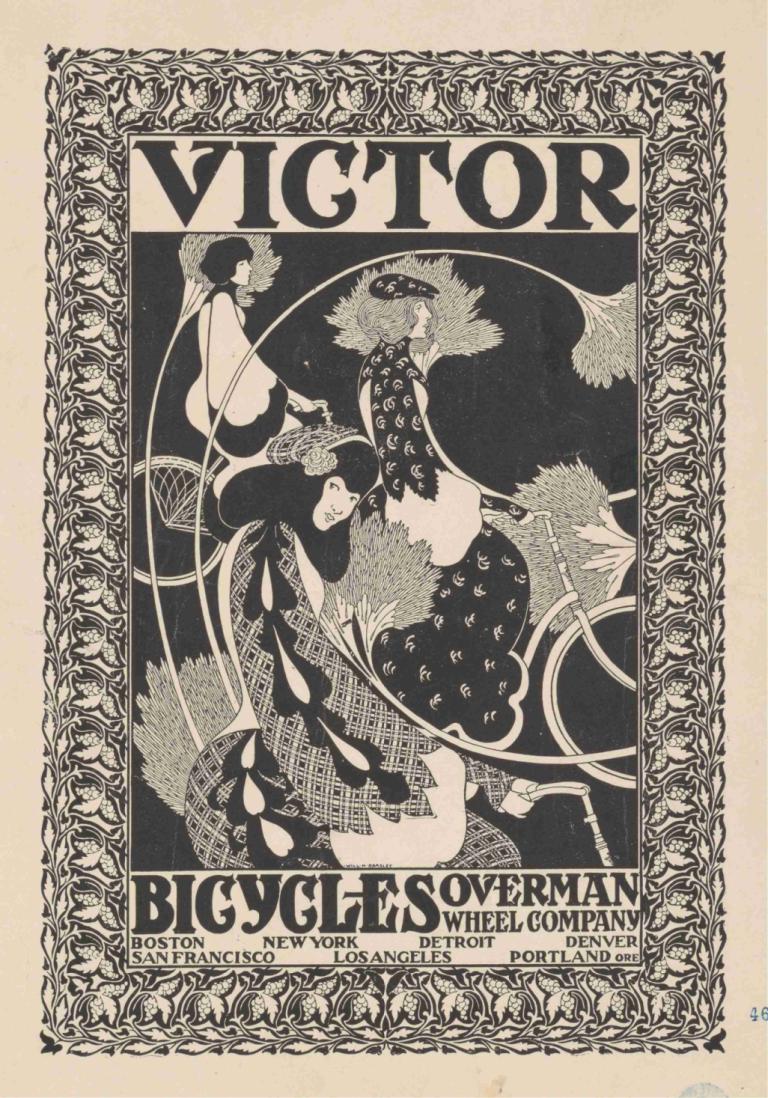 Victor bicycles,빅터 자전거,Will Bradley,윌 브래들리,일러스트레이션,일러스트레이션, 단색화, 여러 여자, 여자 2명, 드레스, 짧은 머리, 영어 텍스트