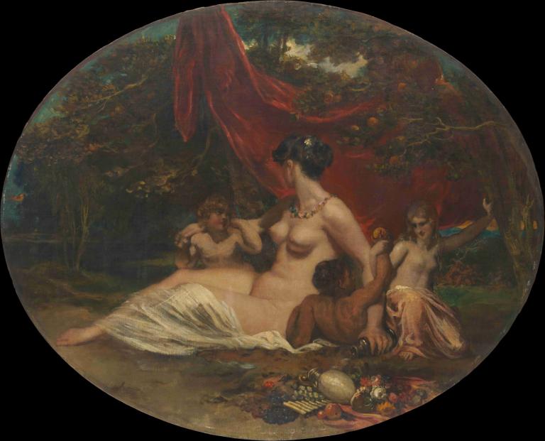 Allegory,Alegorie,William Etty,Pictura in ulei,Pictura in ulei, parodie artistică, mai multe fete, nud, sanii