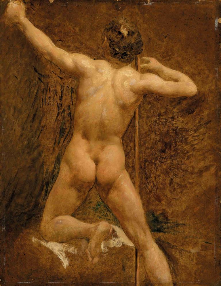 Male nude,男性裸體,William Etty,威廉·埃蒂,油畫,油畫, 美術模仿, 裸體, 屁股, 獨奏, 男性焦點, 1男孩, 後退, 棕色主題, 從後面, 棕褐色, 完全裸體, 赤腳, 假傳統媒體