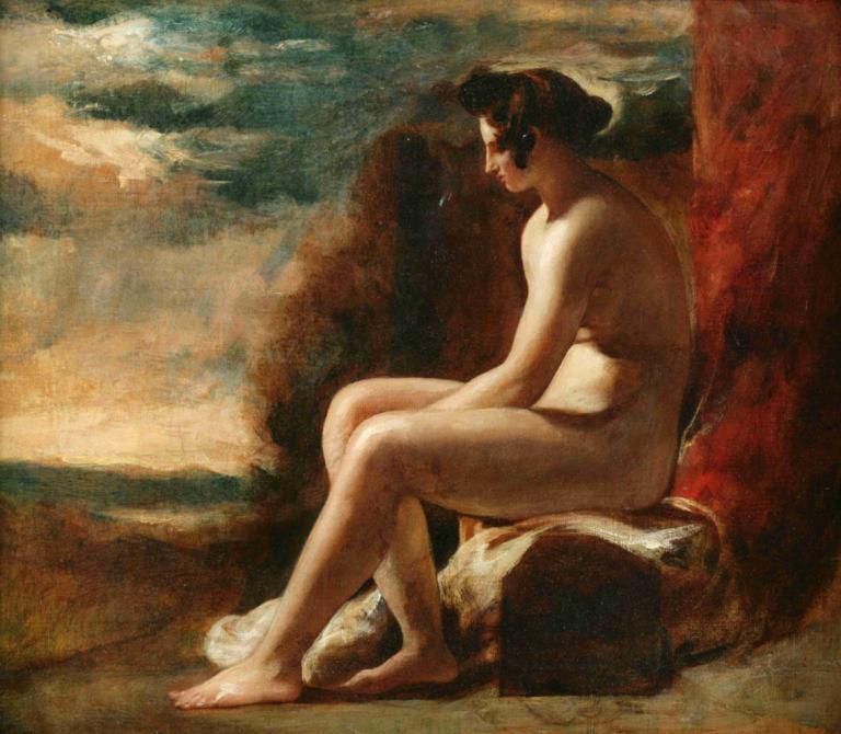 Seated Nude in a Landscape,Nud așezat într-un peisaj,William Etty,Pictura in ulei,Pictura in ulei, 1 fata