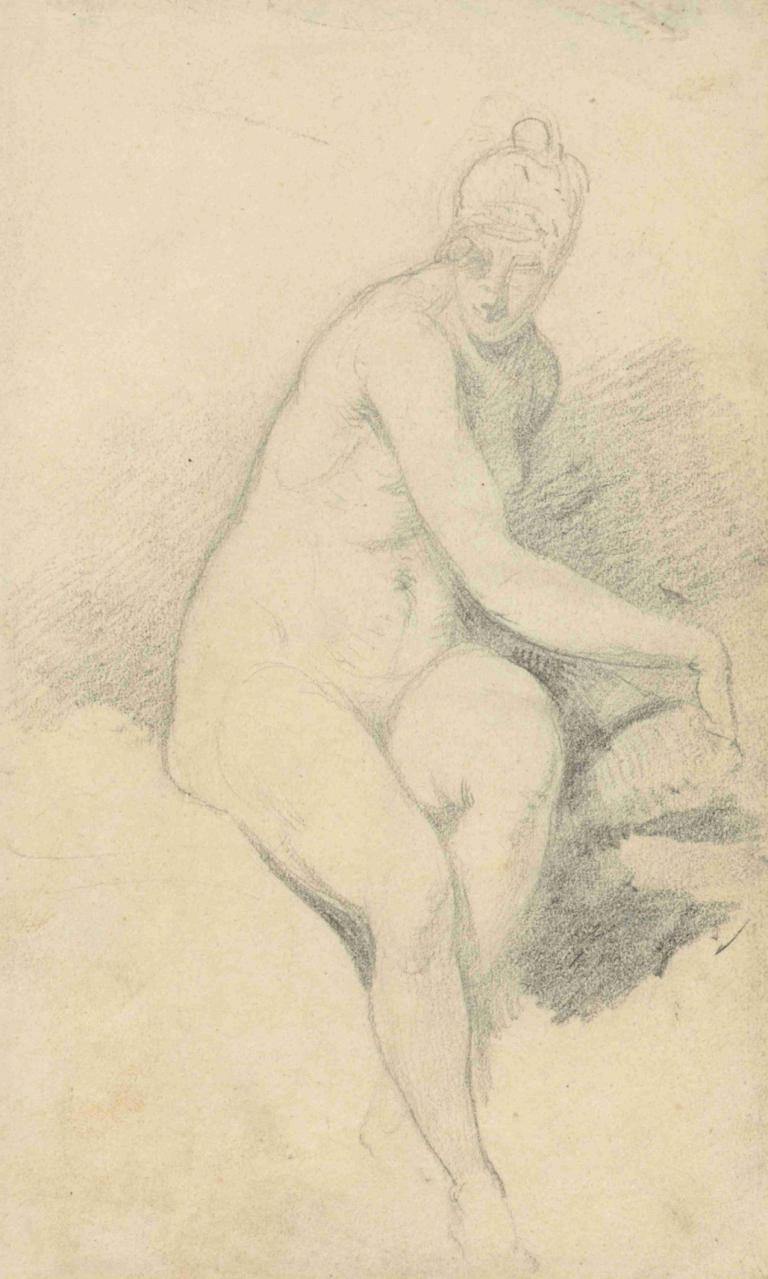 Seated Nude,Duduk telanjang,William Etty,Sketsa,Sketsa, 1 gadis, solo, telanjang, satu warna, duduk, sketsa