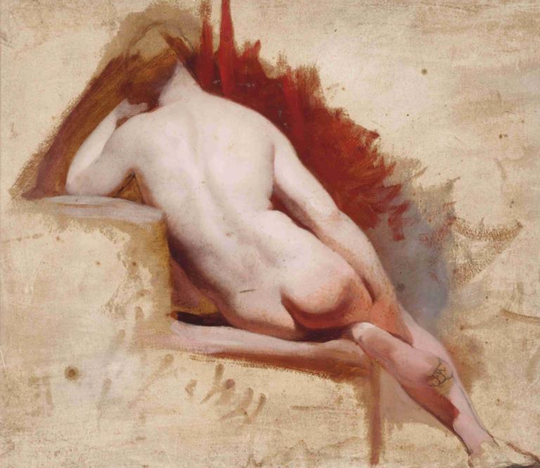 Seated female nude study,Studi telanjang wanita yang sedang duduk,William Etty,Lukisan cat minyak